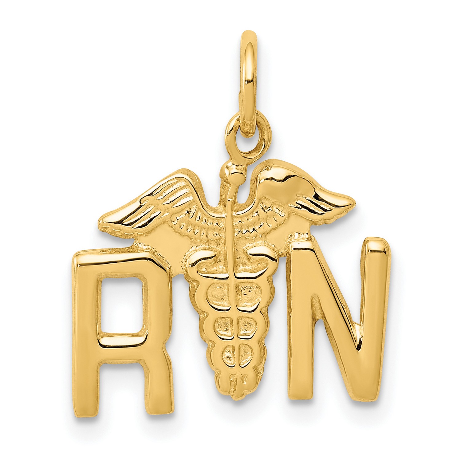 14k Yellow Gold Registered Nurse RN Letters With Caduceus Charm Pendant ...
