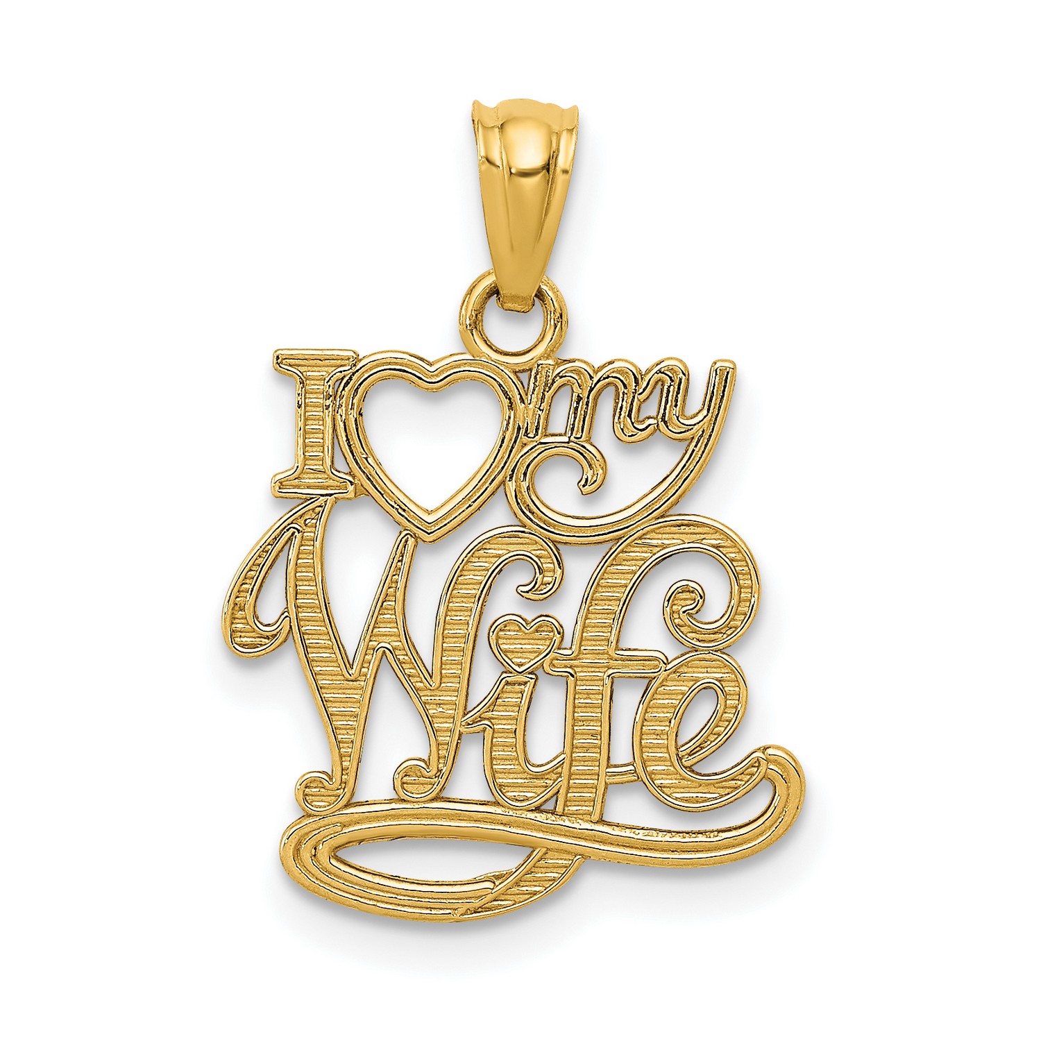 14k Yellow Gold I Heart My Wife Words Pendant 20x13mm 