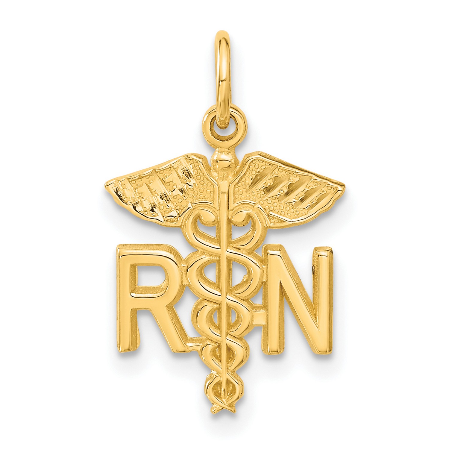 14k Yellow Gold Registered Nurse RN Letters Caduceus Symbol Charm ...