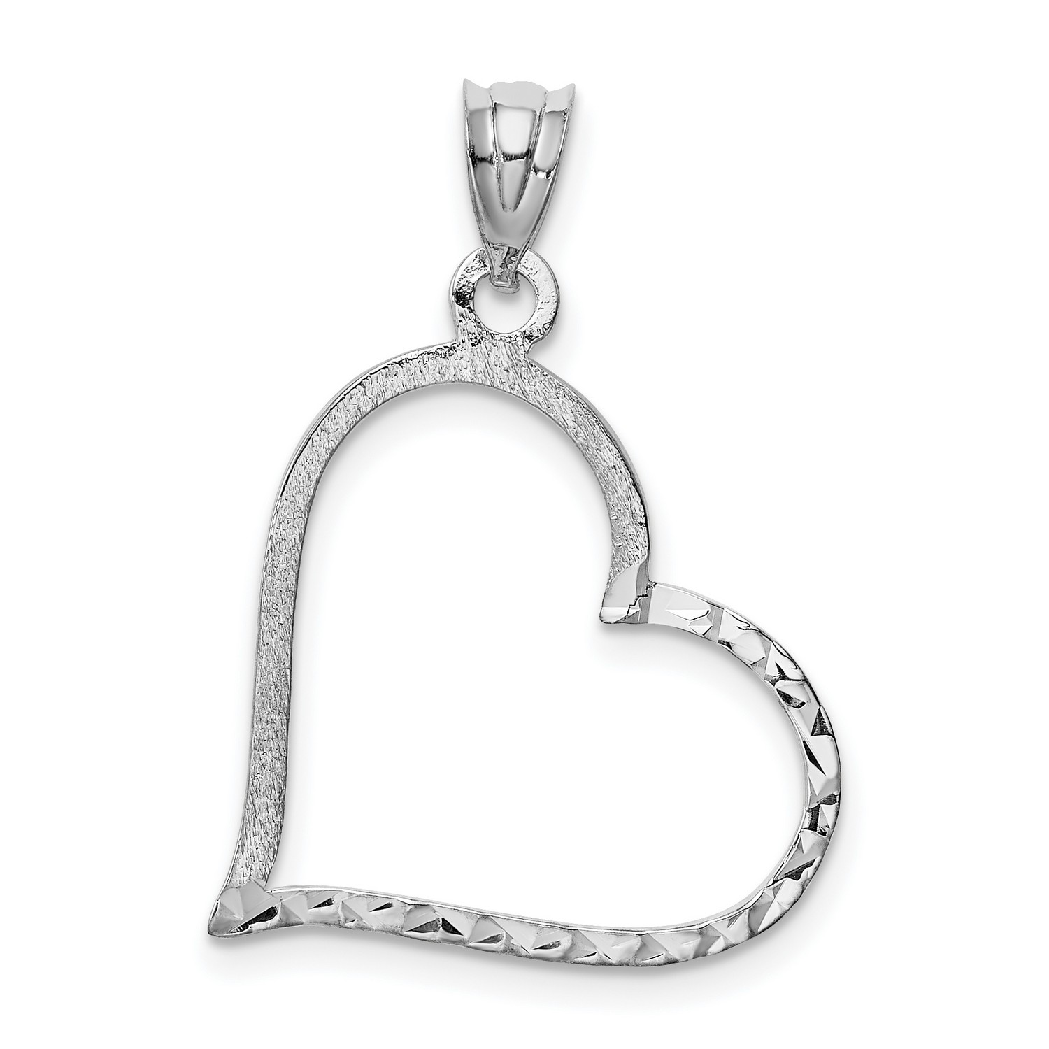 14k White Gold Solid Satin Small Reversible Heart Charm Pendant 27 mm x ...