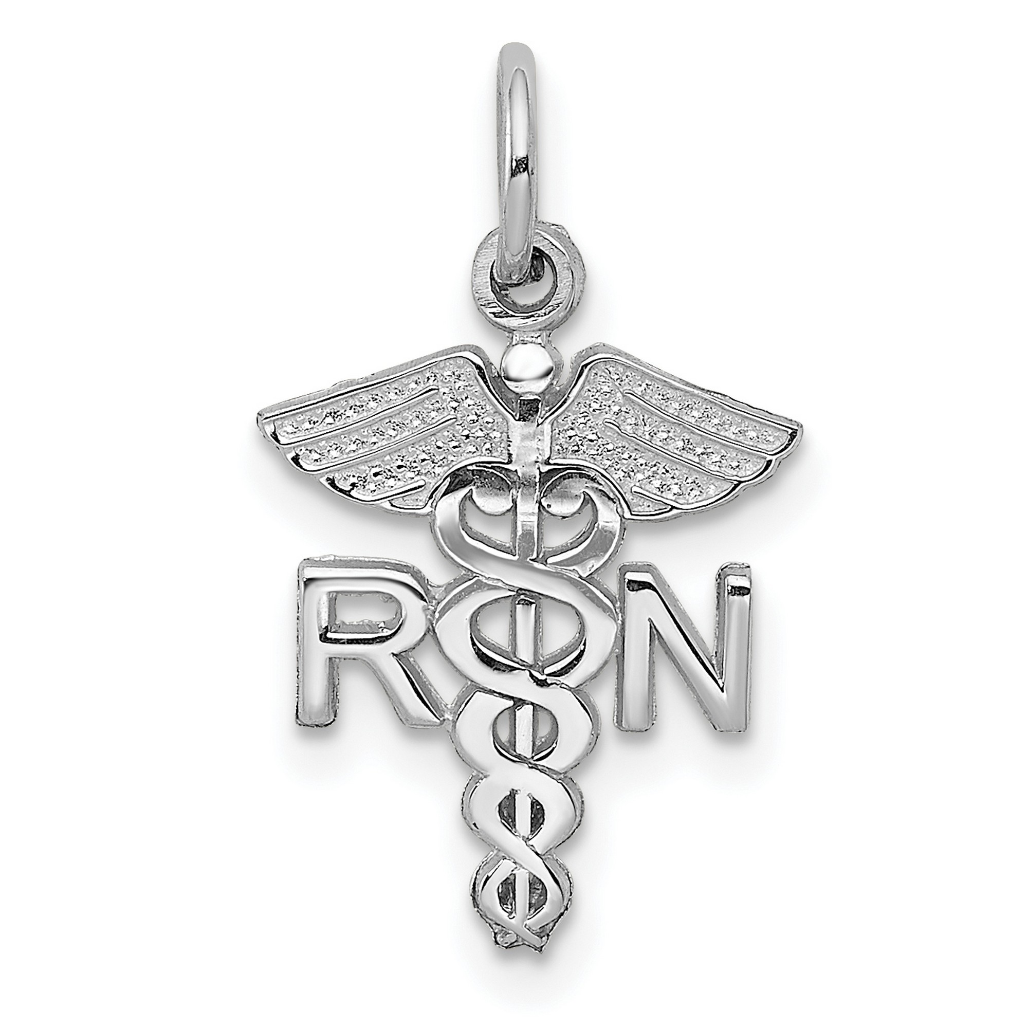 14k White Gold Registered Nurse RN Letters And Caduceus Symbol Charm | eBay