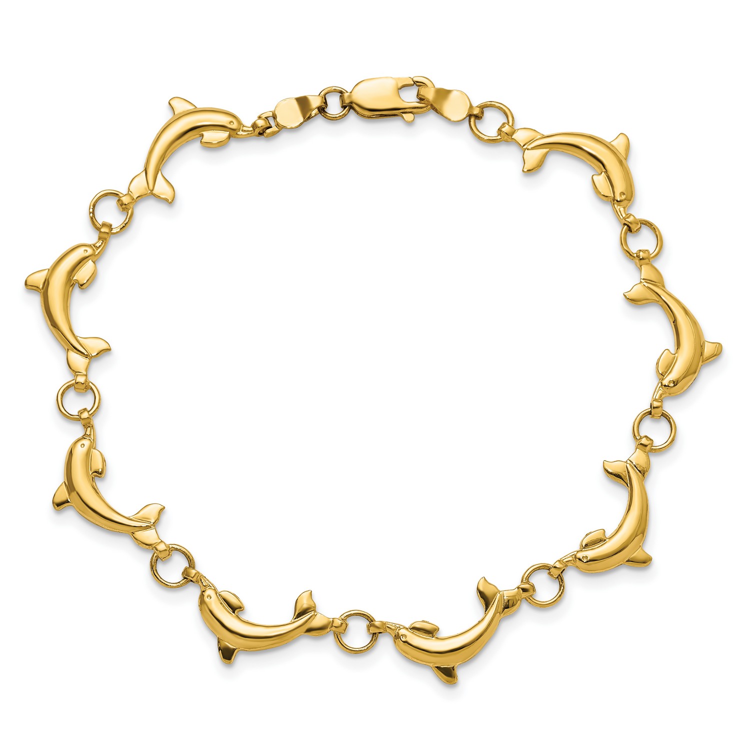 Polished Dolphin Bracelet In Real 14k Yellow Gold 7.5 in mm x 6 mm 4