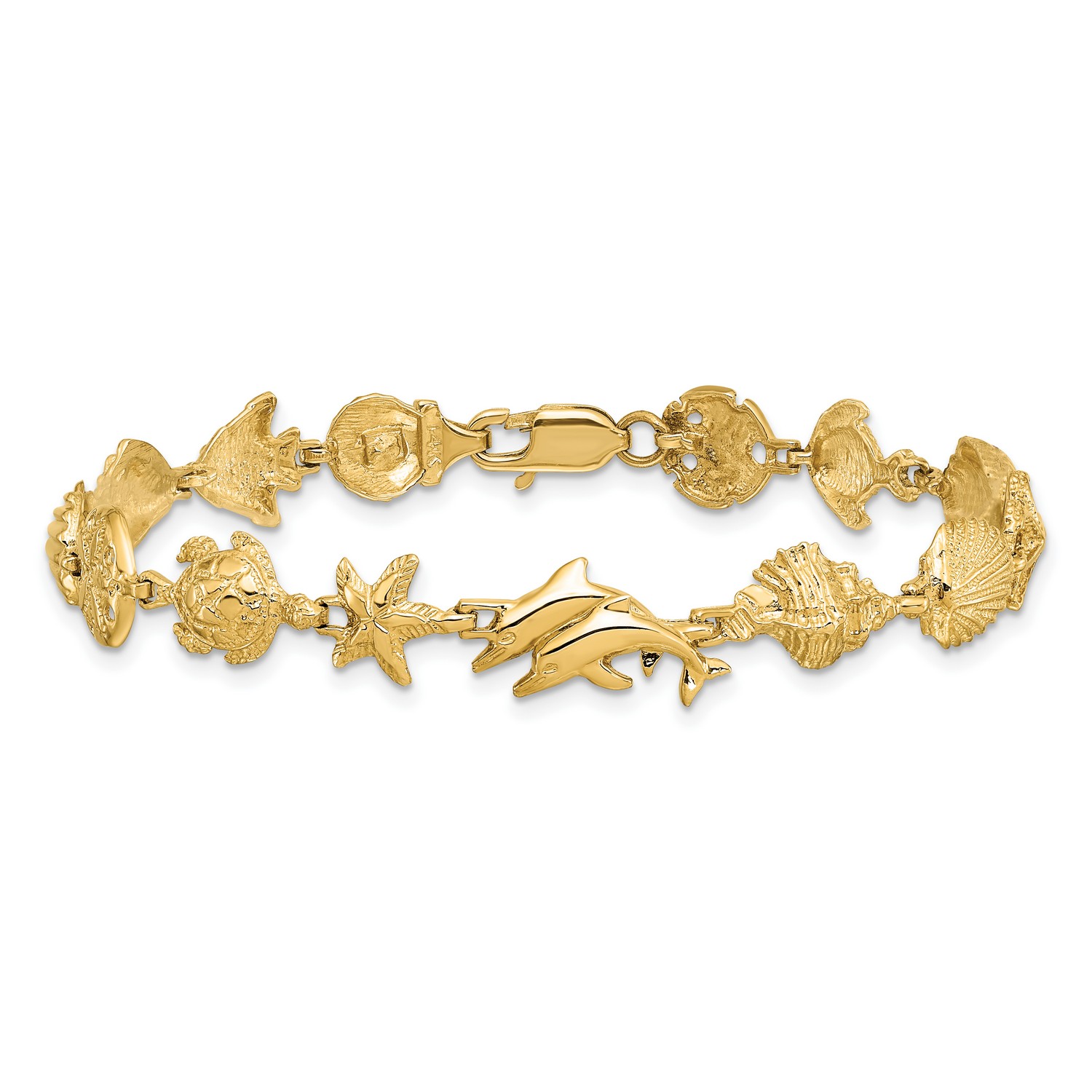 14k Yellow Gold Nautical Combination Dolphins Link Bracelet 7.25 in mm x 8 mm | eBay
