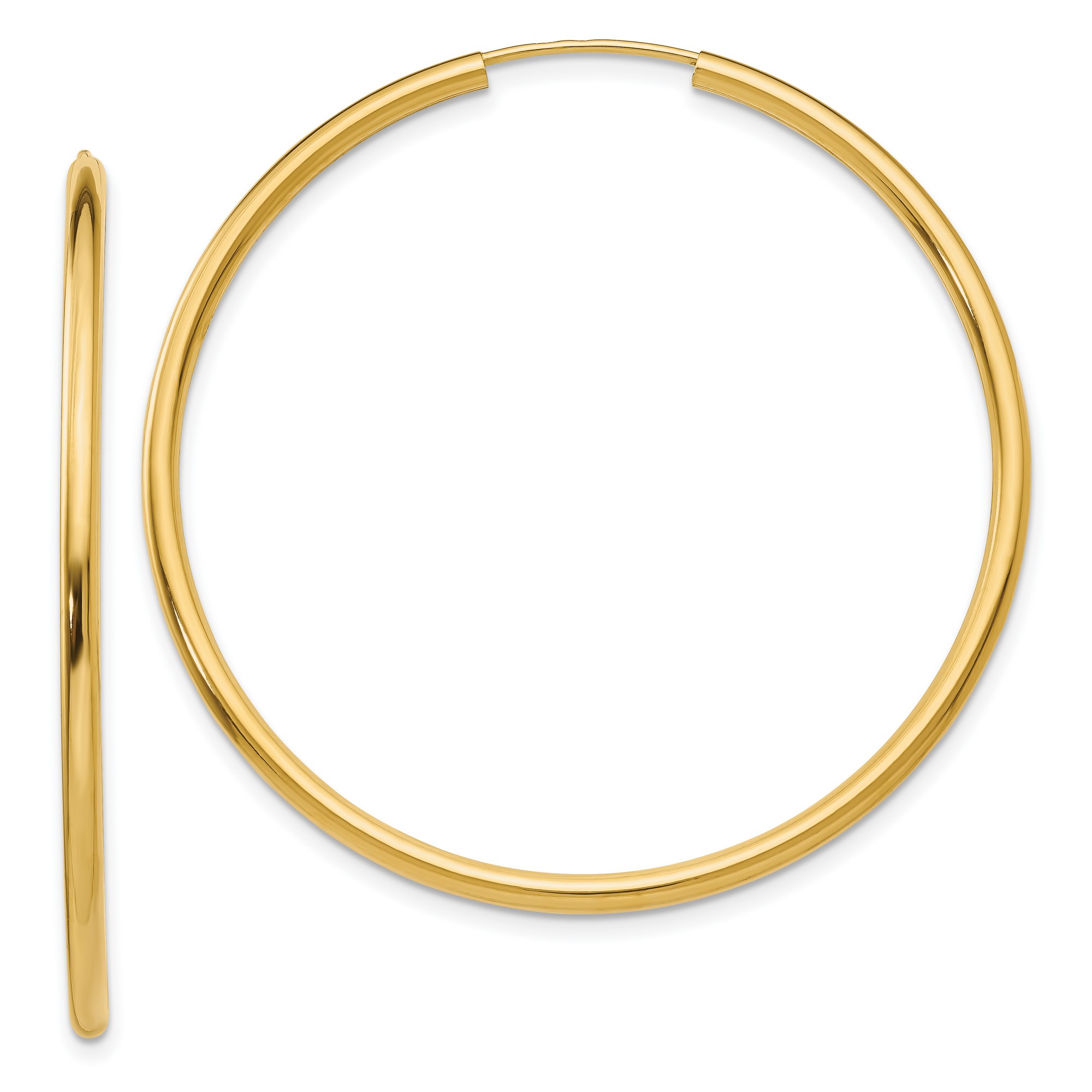 2mm Endless Hoop Earrings Polished in Real 14k Yellow Gold 45 mm