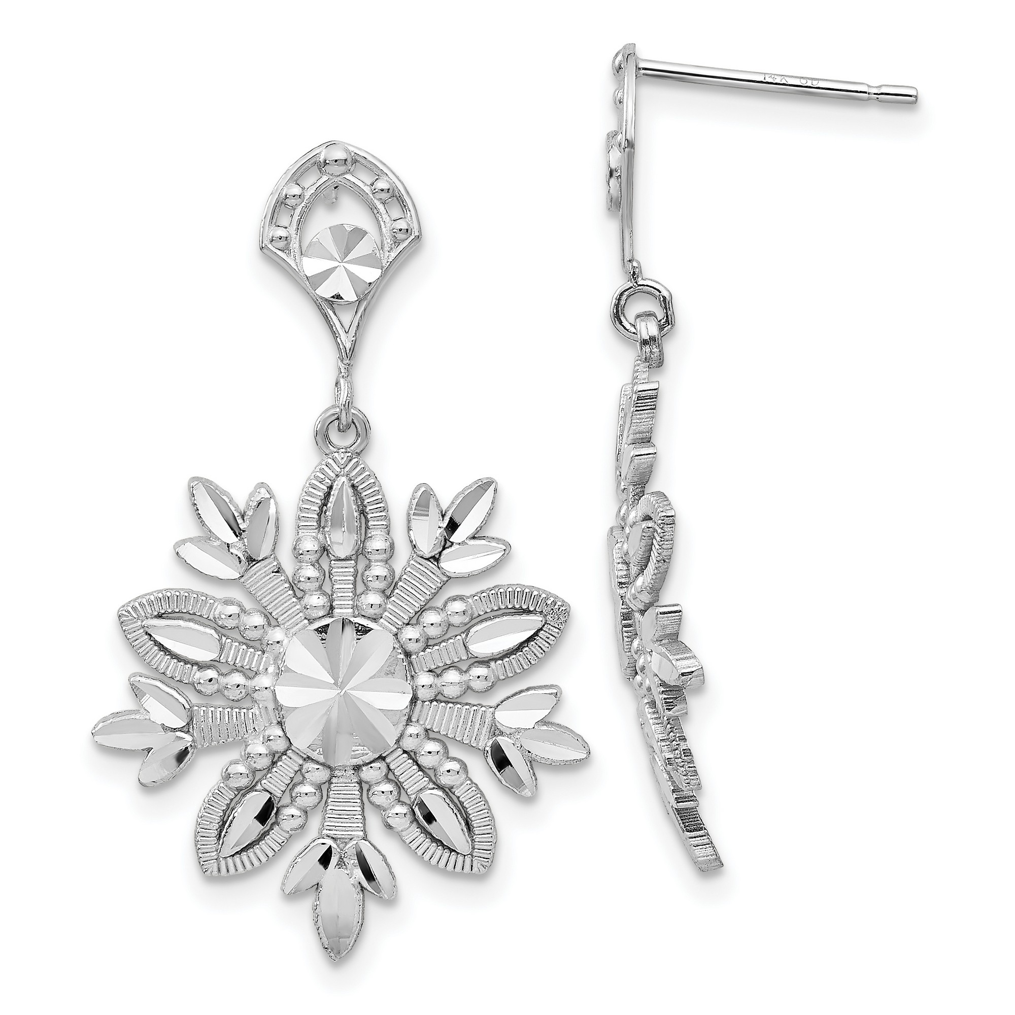 Pre-owned Jewelry Stores Network 14k White Gold Snowflake Dangle Post Earrings 31x18 Mm
