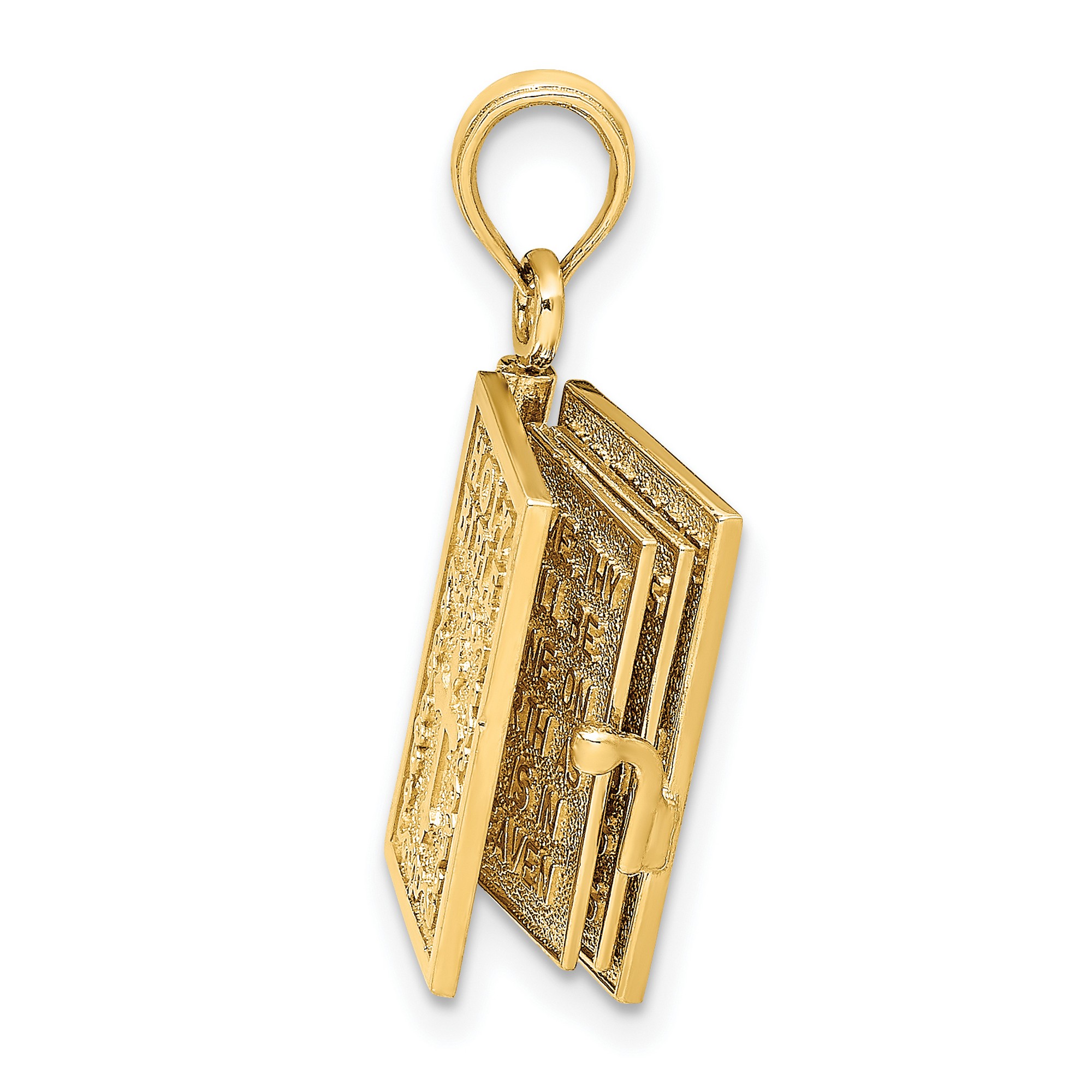 3D Moveable Pages Holy Bible Lords Prayer Charm In Real 14k Yellow Gold 3.85gr