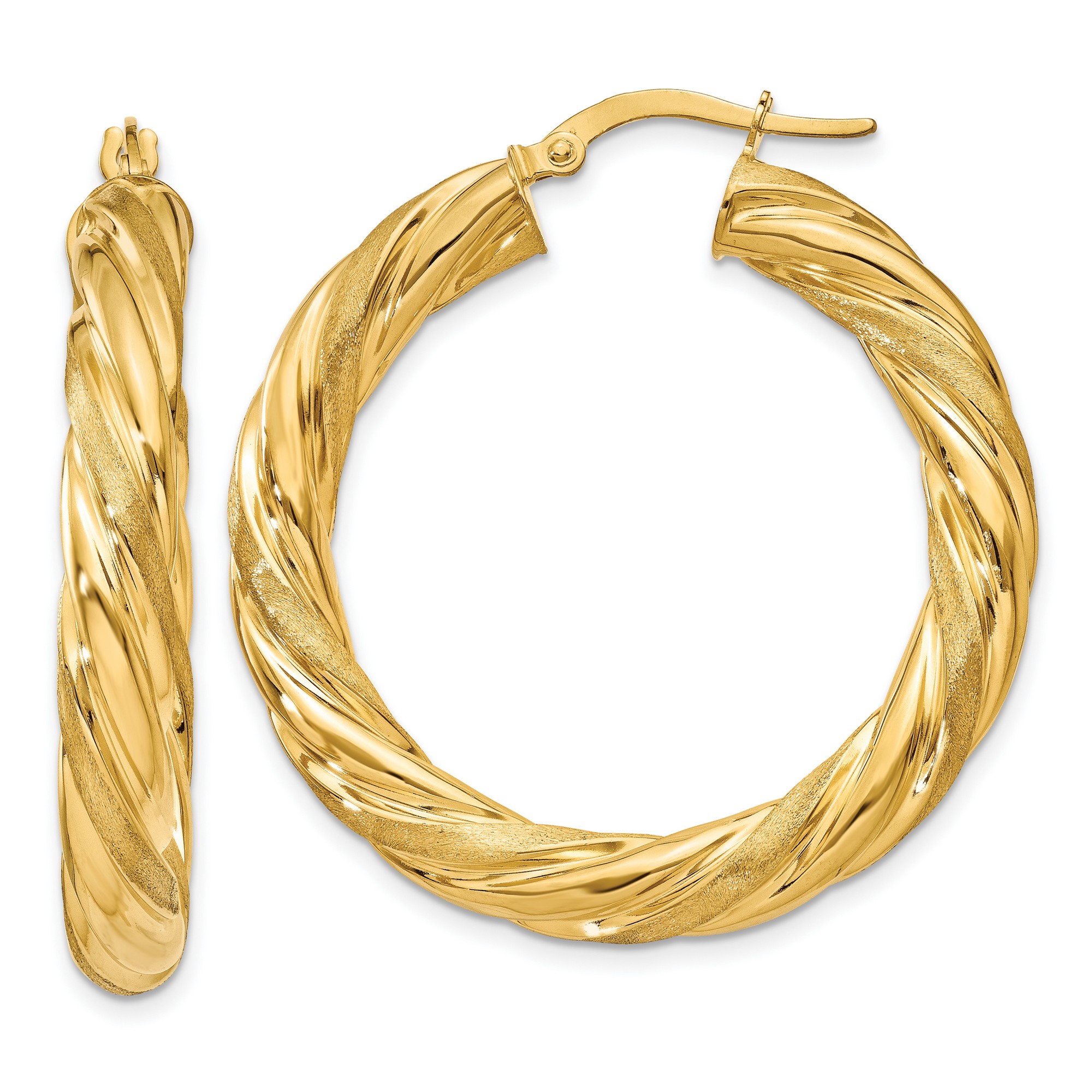 5 mm Large Twisted Hoop Earrings in Genuine 14k Yellow Gold 25x5 mm 6 ...