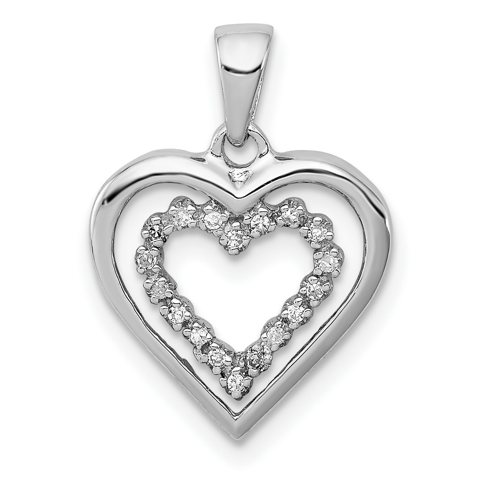 Diamond Heart Charm Pendant In 925 Sterling Silver 19 mm x 13 mm 0.90gr ...