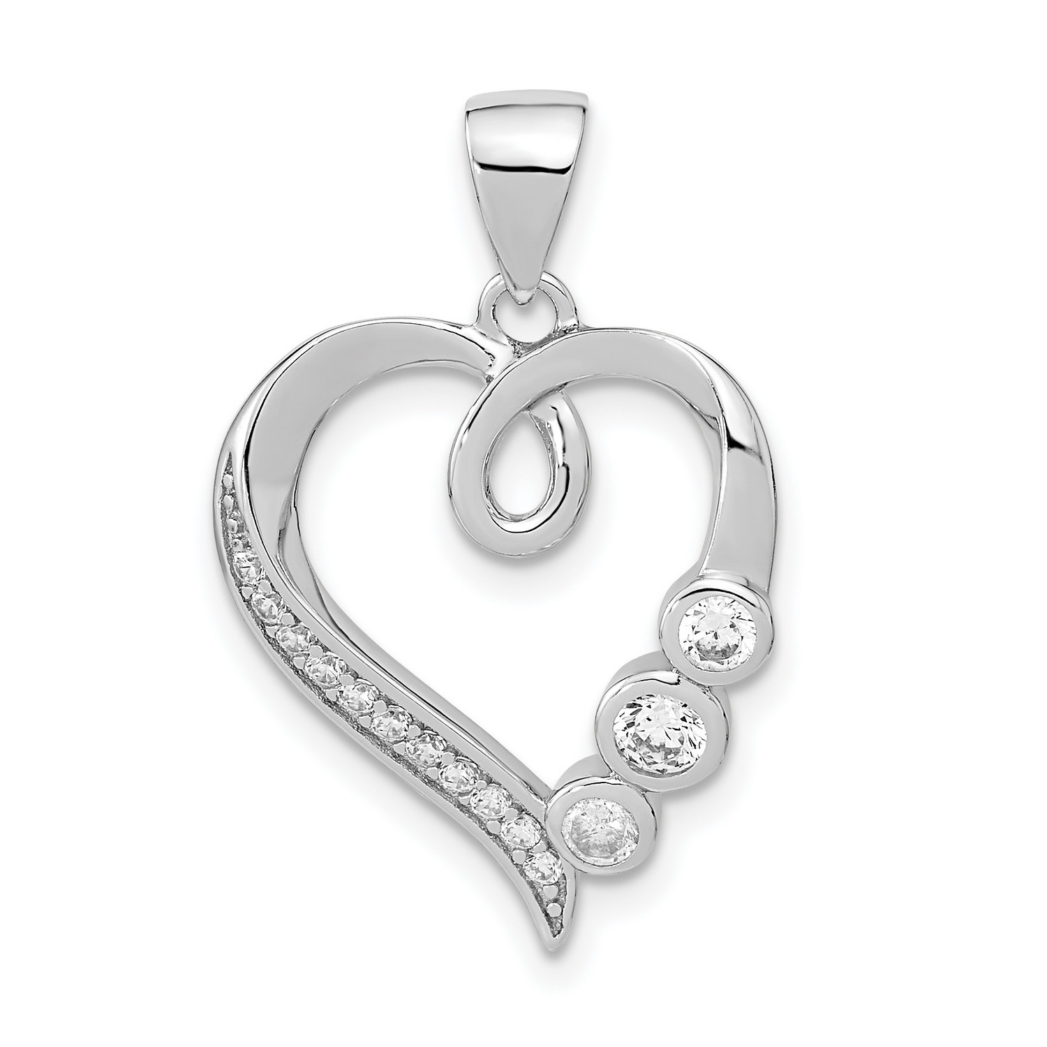 Sterling Silver Polished Heart CZ Charm Pendant 1.69gr | eBay