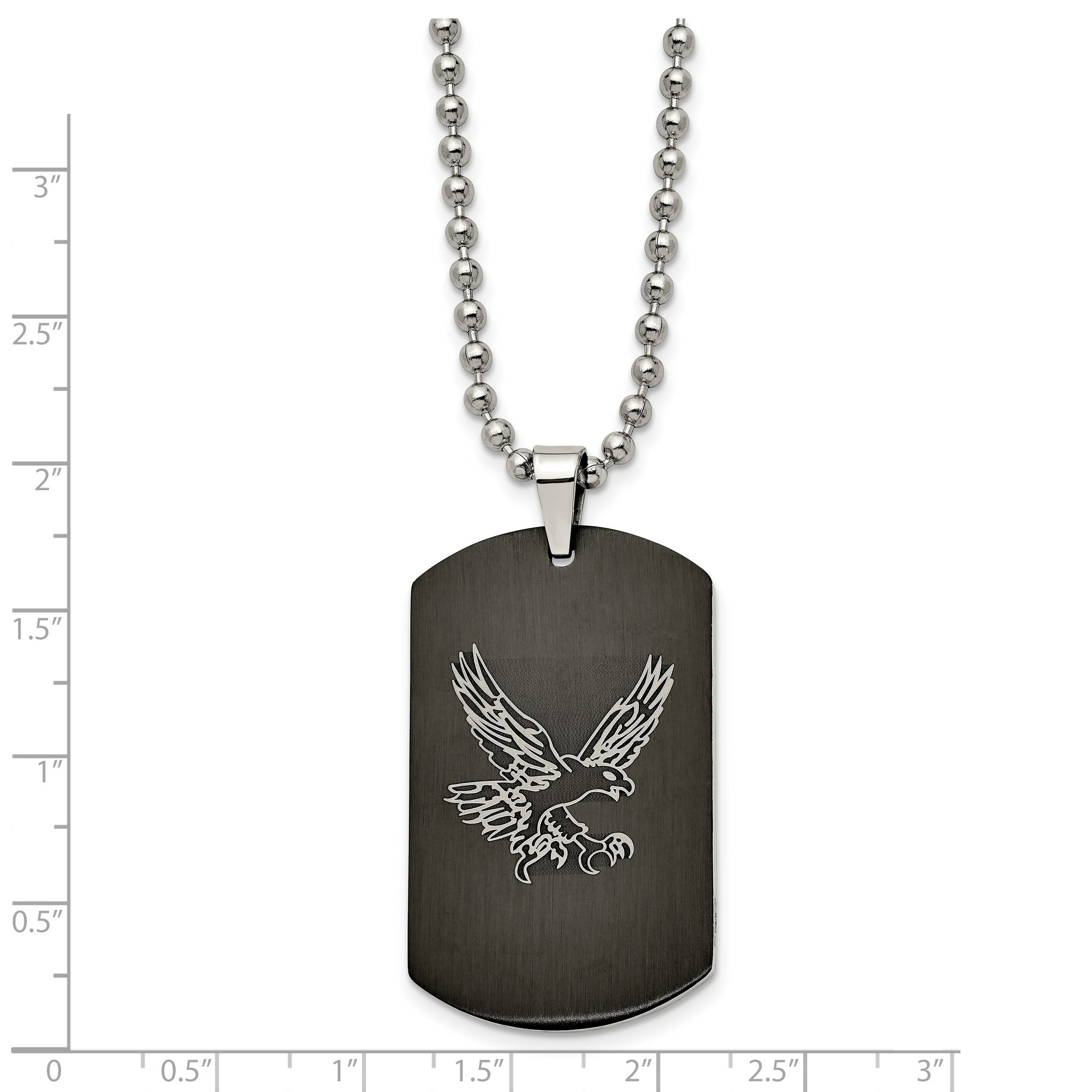 Stainless Steel Eagle Dog Tag Black IP Polished Necklace 46 mm x 28 mm ...