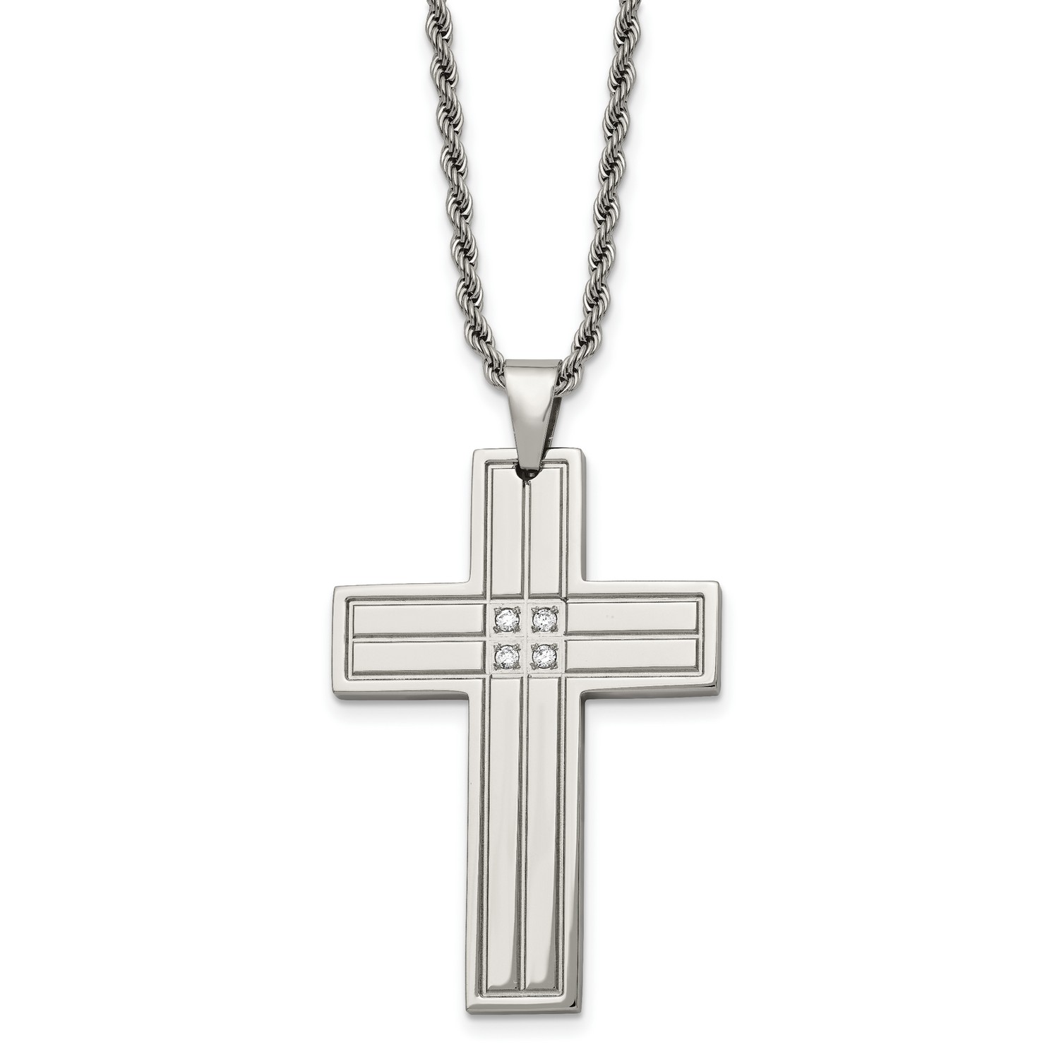 Stainless Steel Polished Fancy Cross Necklace 55x30mm 22 Inches 