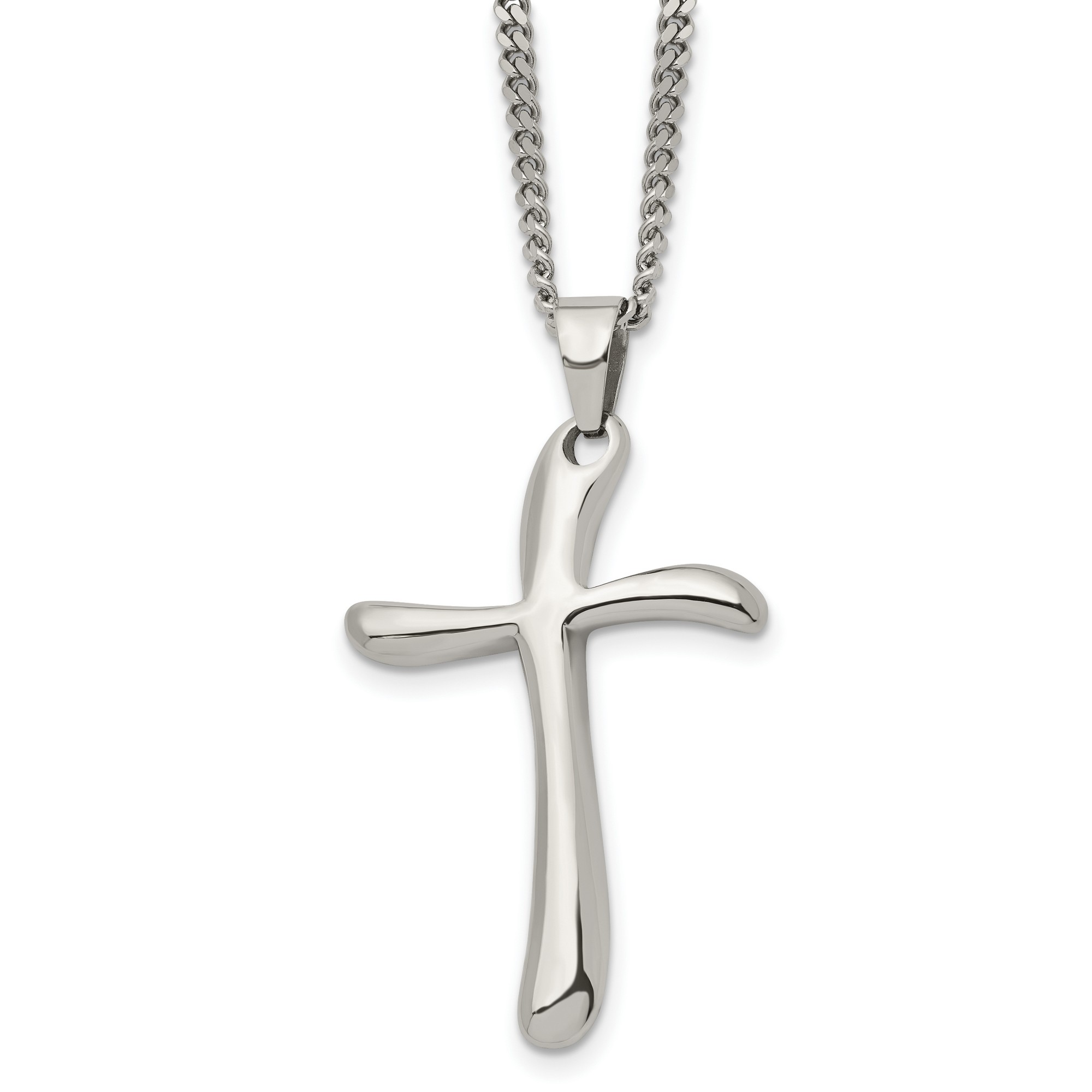 Stainless Steel Polished Fancy Cross Necklace 55x30mm 22 Inches 