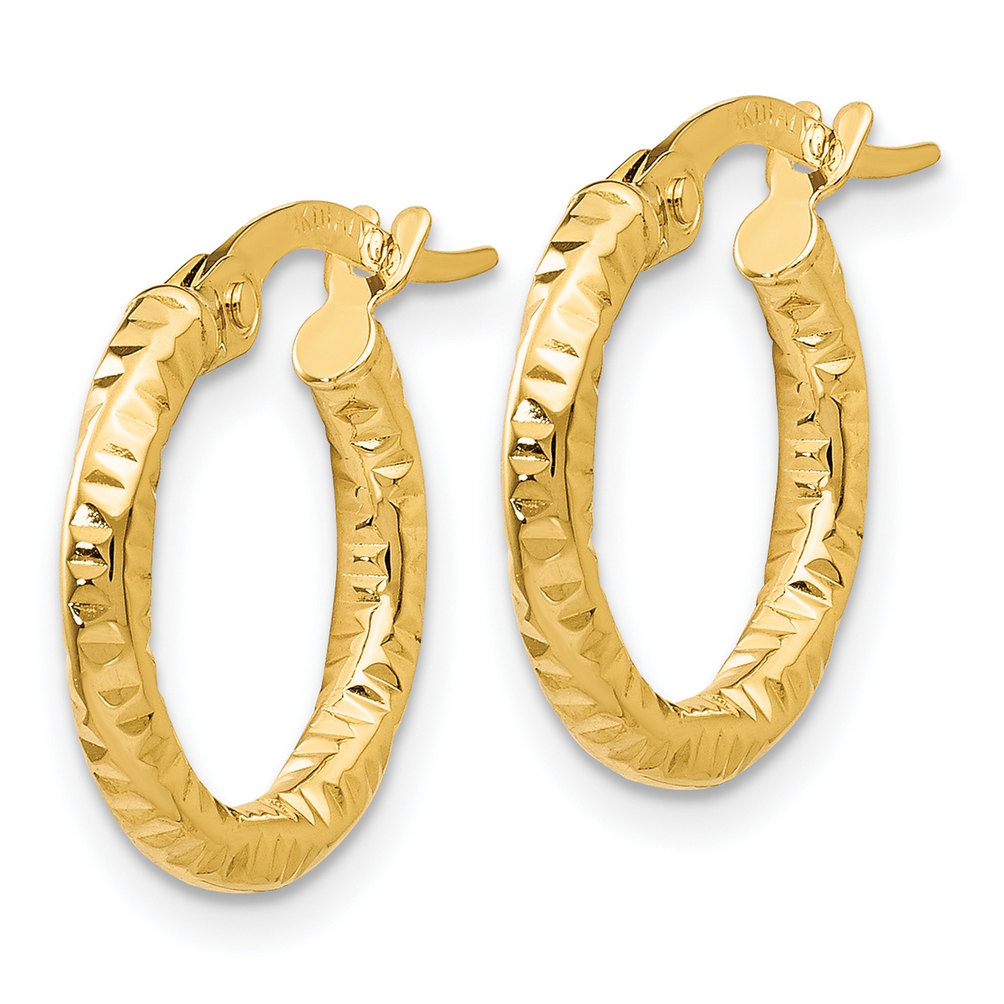 15 to 36mm 2 mm Polished Textured Hoop Earrings in Genuine 14k Yellow Gold 