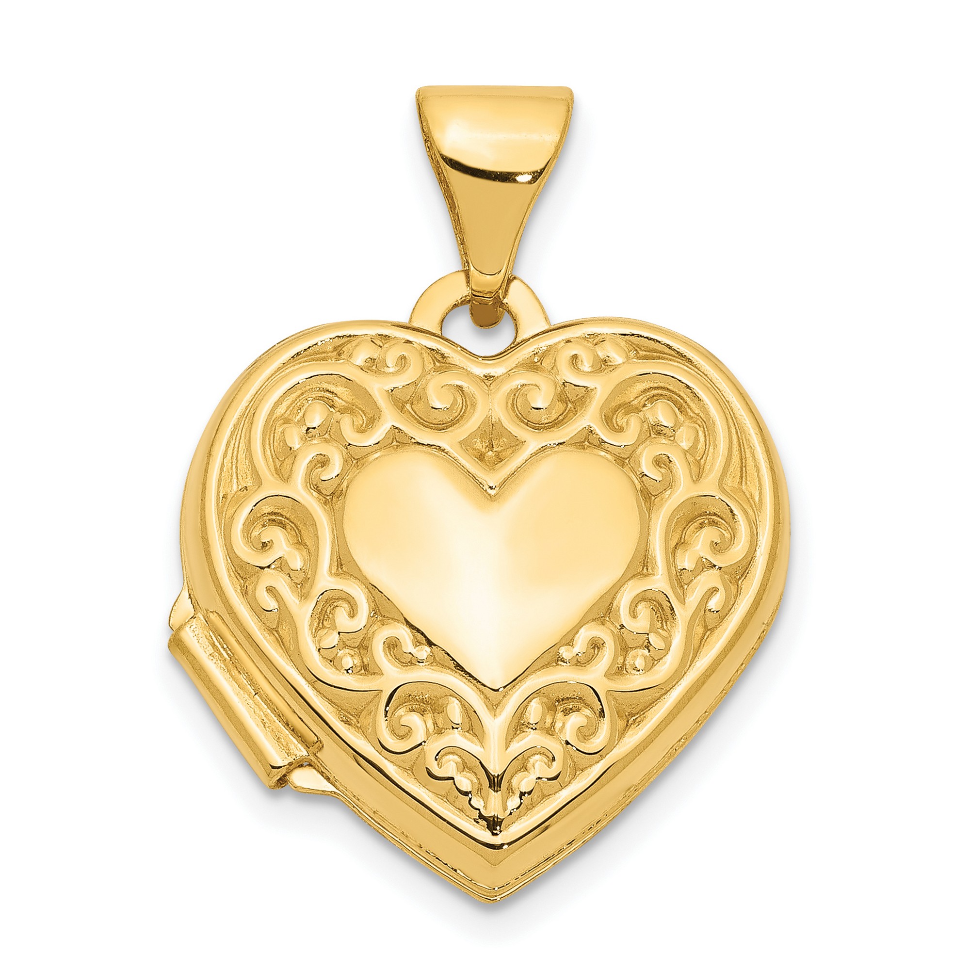 14K YELLOW GOLD Scroll Heart Locket $135.99 - PicClick