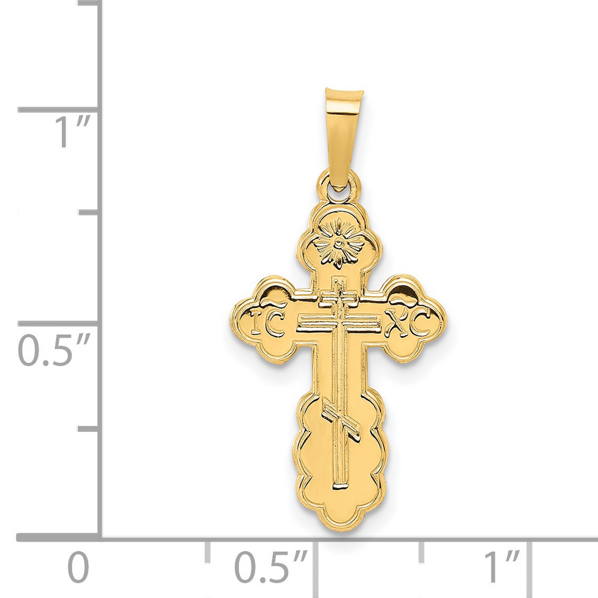 Solid 14k Yellow Gold Mini Eastern Orthodox Cross Charm Pendant 12mm x 8mm