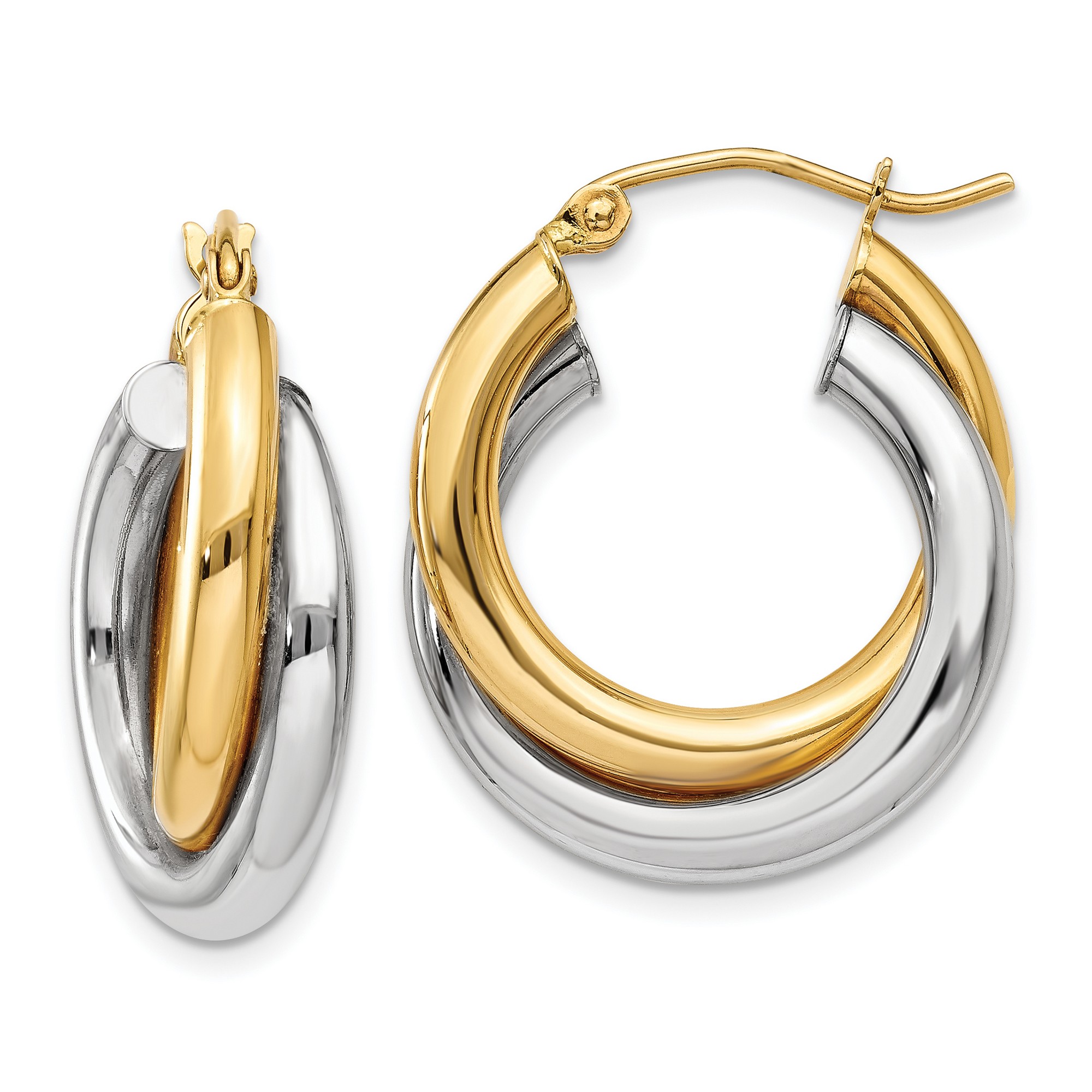 6mm Polished Double Hoop Earrings in Real 14k Two-Tone Gold 20 mm x 23 ...