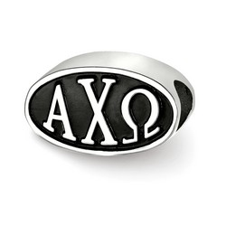 Alpha Chi Omega Sorority Black Oval Greek House Letters Bead in Sterling Silver