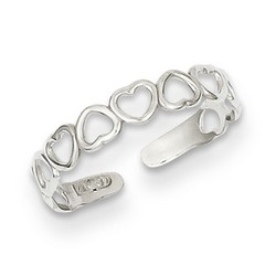 14k White Gold Dainty Alternating Open Hearts Adjustable Toe Ring