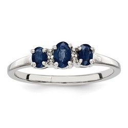 3 Oval Sapphire and Diamond Ring in 925 Sterling Silver