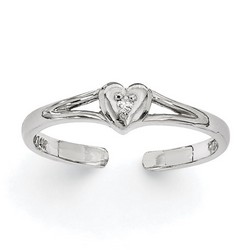 14k White Gold .01ct Diamond Heart Adjustable Toe Ring With Open Band