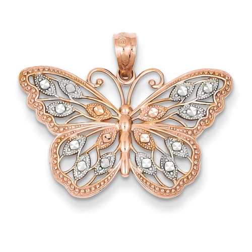 14k Rose Gold Diamond Cut Butterfly Pendant 15x26 mm 1.42 gr