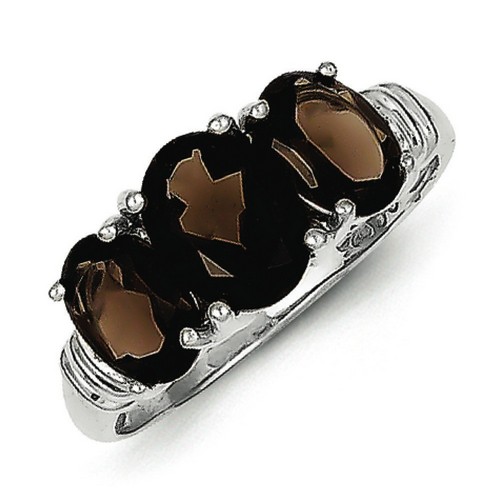 3 Pear Smokey Quartz and Diamond Ring in 925 Sterling Silver