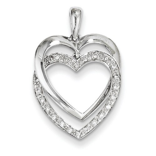 Genuine 14k White Gold Diamond Double Heart Pendant 0.1 ct 16x25mm 1.78 gr